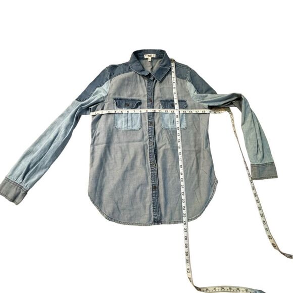 Paige Audrey Colorblock denim look chambray comfy shirt Small Button up EUC - Picture 7 of 7
